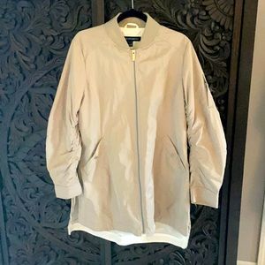 Tan long Bomber Jacket - size Large